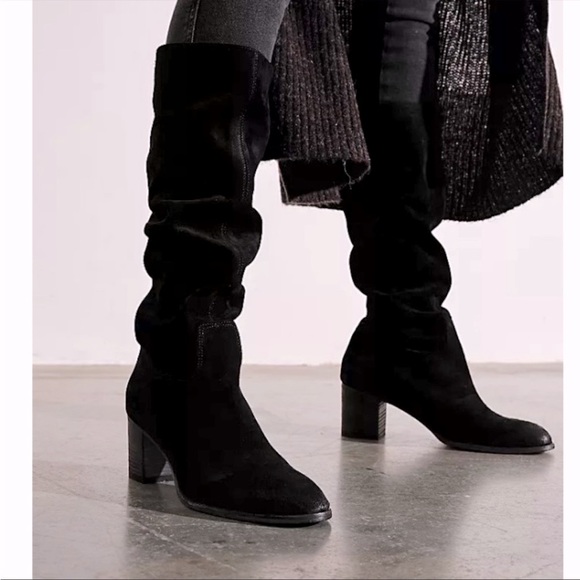 Free People Shoes - Free People Boots Cleo Slouch Suede Knee High Heeled Black Boots NIB US 9 EU 39
